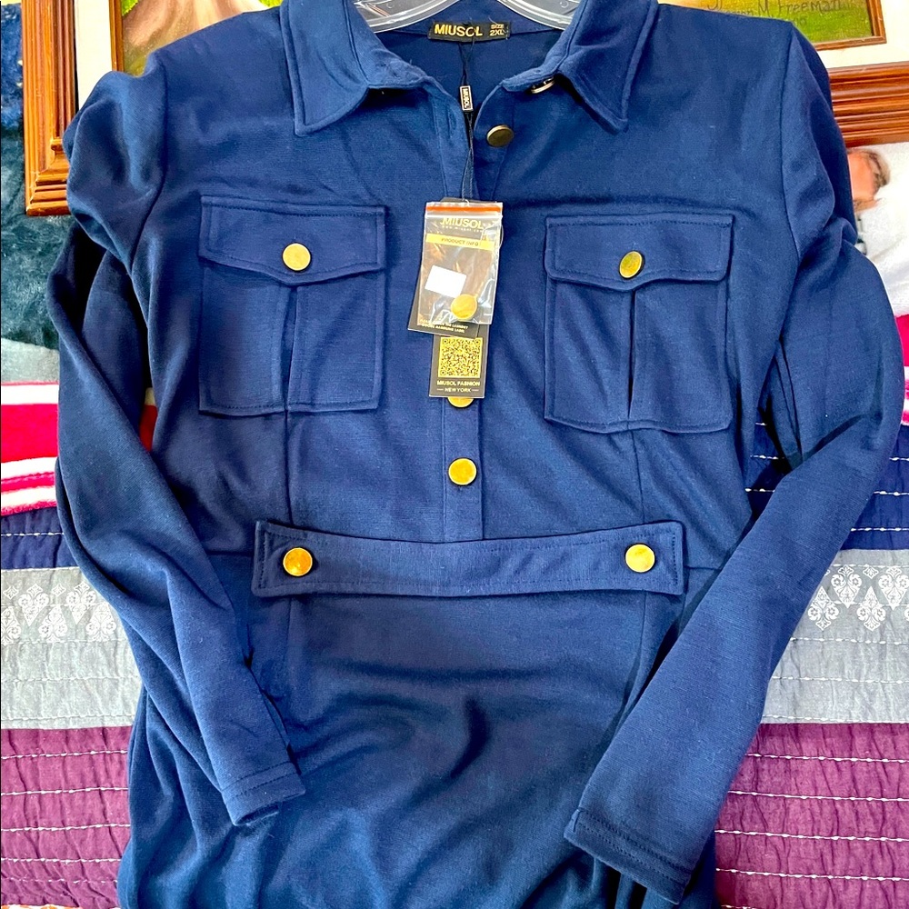 MISCUL Shirt Dress Navy Blue. Runs a bit small